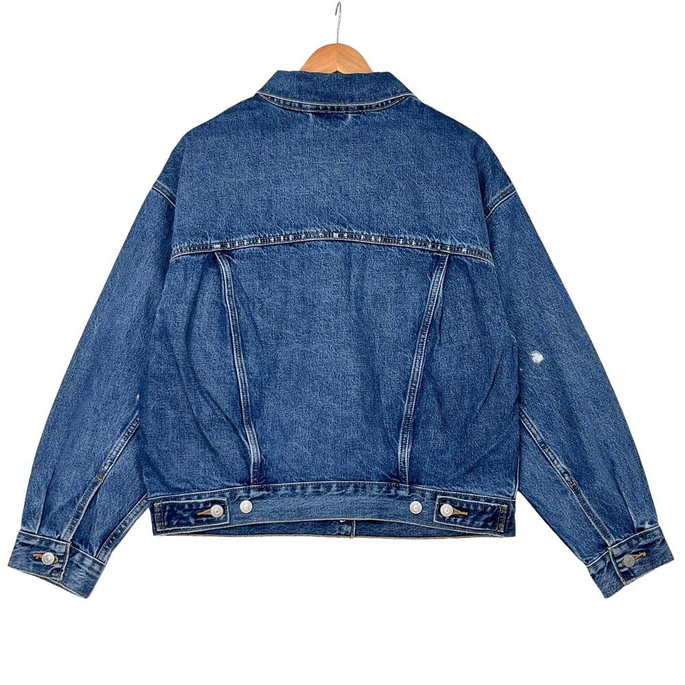 Levis 90s Trucker Jacket Sz S Relaxed Fit Medium Wash Collared Distressed Denim - Picture 11 of 11